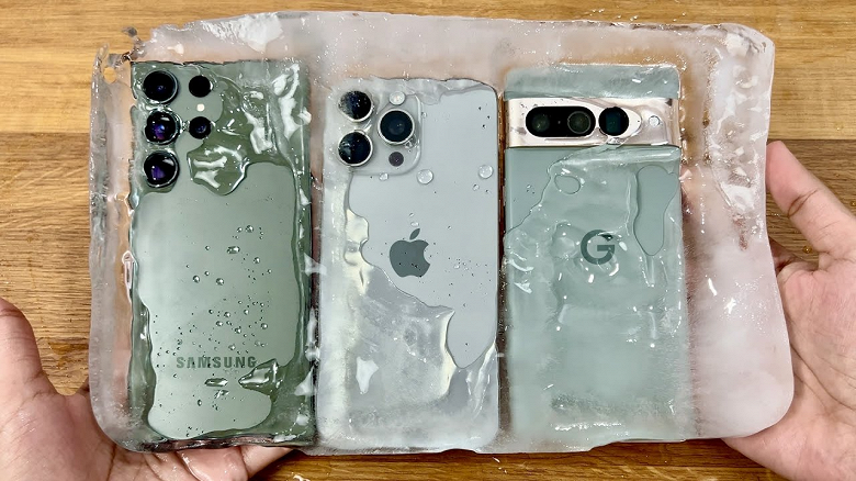 Решаем проблему перегрева: iPhone 15 Pro Max, S23 Ultra и Pixel 7 Pro прошли «пытки» дождём, стоячей водой и полной заморозкой в глыбе льда