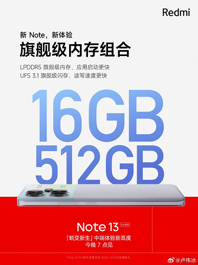 Redmi Note 13 получил 16/512 ГБ памяти. Смартфон заряжается за 19 минут, батарея сохраняет более 90% ёмкости после 1000 циклов