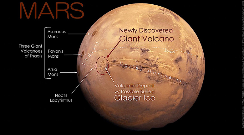 На Марсе обнаружен новый гигантский вулкан