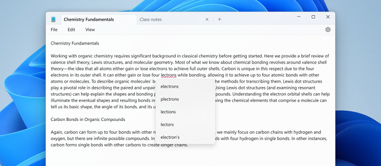 «Блокнот» в Windows 11 наконец-то получил функции проверки орфографии и автозамены