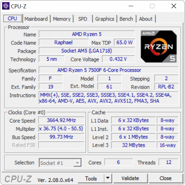 Тестирование процессора AMD Ryzen 5 7500F без графического ядра для платформы AM5