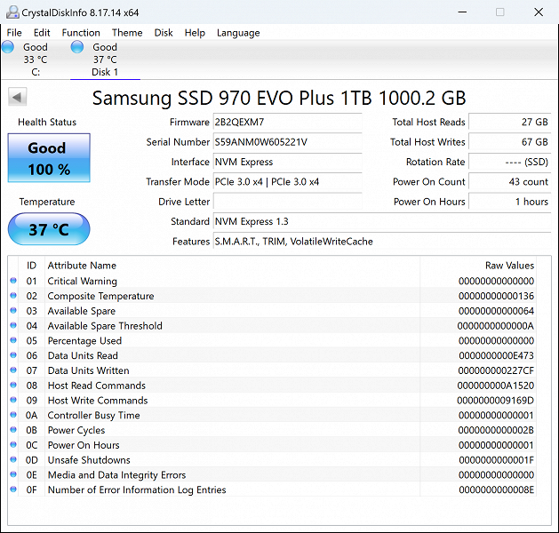 Тестирование SSD Samsung 970 Evo Plus 1 ТБ в оригинальной конфигурации пятилетней давности, но 2023 года выпуска