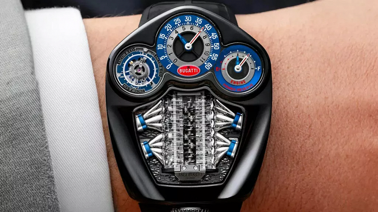 Представлены часы Bugatti Tourbillon с крошечной копией мотора V16