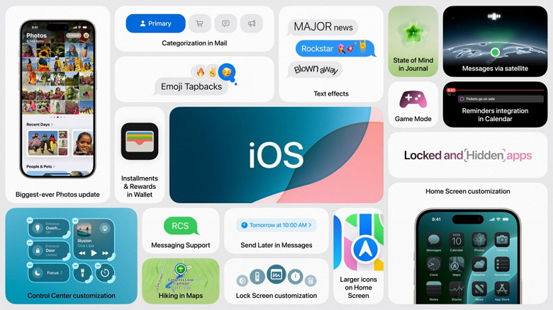 Представлена iOS 18: иконки можно двигать как на Android, полная кастомизация рабочего стола