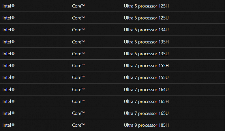 Новейшие Core Ultra, формально новые Core i и просто Core. Microsoft раскрыла названия неанонсированных процессоров Intel
