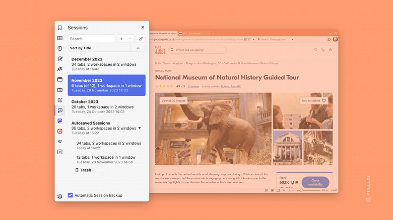 В альтернативном браузере Vivaldi большое обновление — панель сессий, полноценная синхронизация истории и многое другое