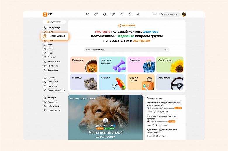 В «Одноклассниках» обновили «Увлечения» – теперь это полноценный сервис