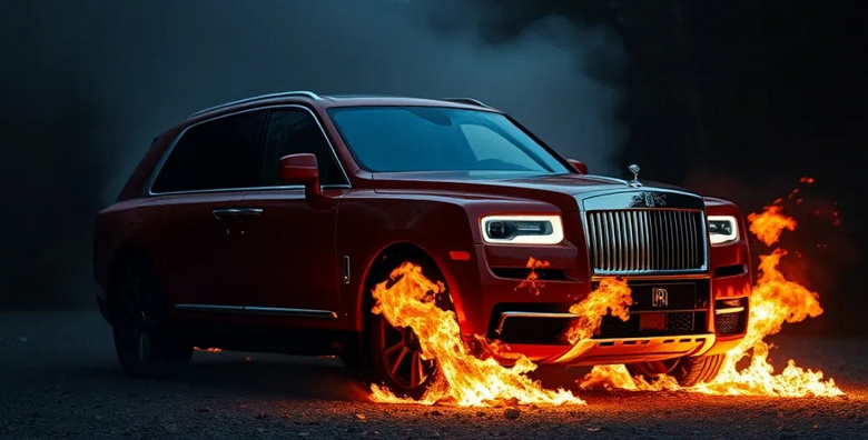 Rolls-Royce Cullinan за 1 млн долларов загорелся на ходу, создав огромную пробку